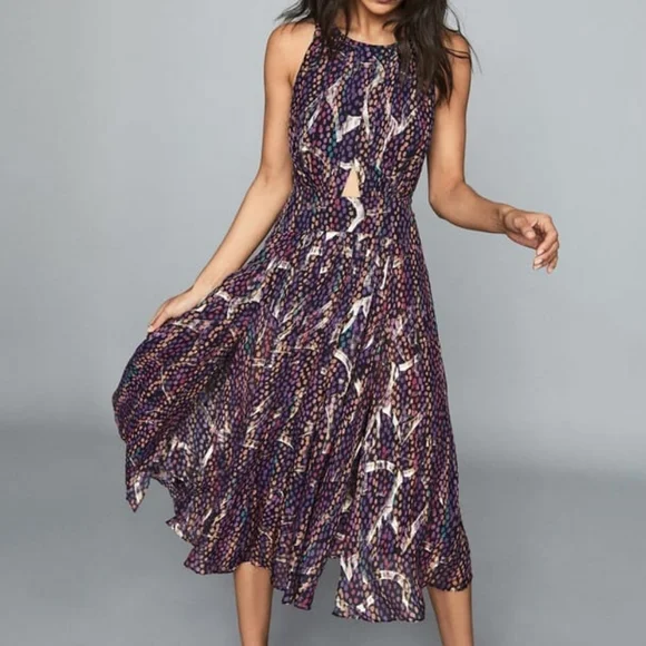 NWT REISS | $465 Tammy Lamé Printed Midi Dress - Picture 4 of 6